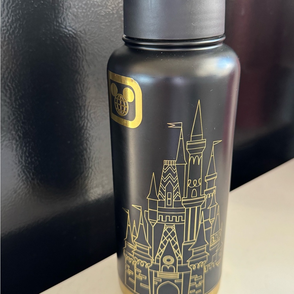 Black and Gold Disney Castle Design Water Bottle
